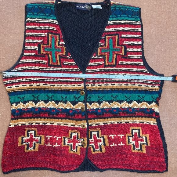 90s vintage knit vest Harolds Southwestern Boho Western Style Cross Size L - Picture 6 of 9